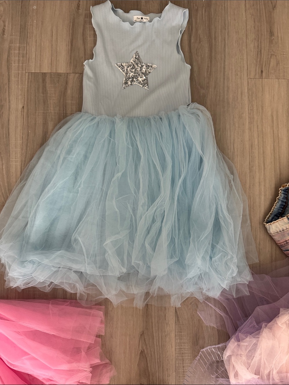 Girls Light Blue Tulle Dress with Sequin Star